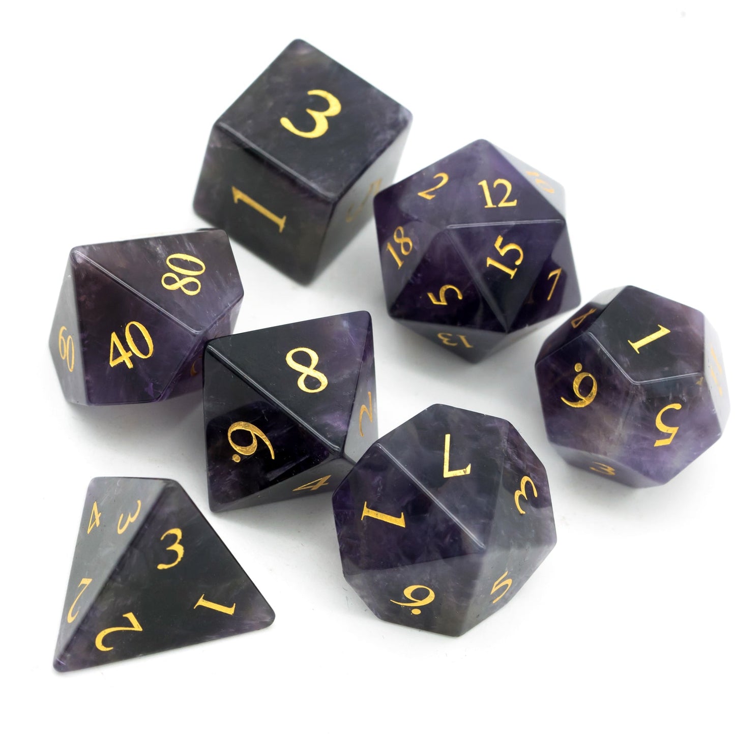 Purple Amethyst Gemstone Dice Set - Geek Therapeutics