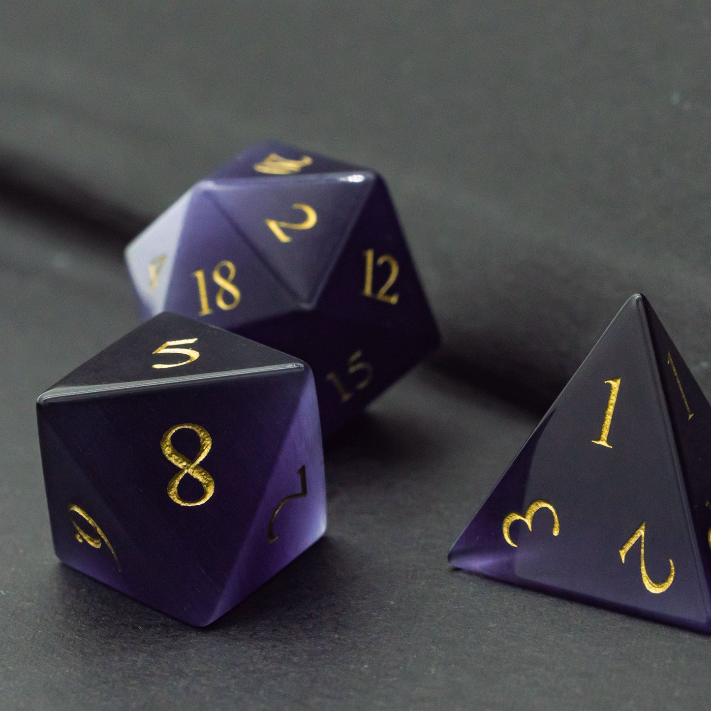 Purple Cat Eye Gemstone Dice Set - Geek Therapeutics