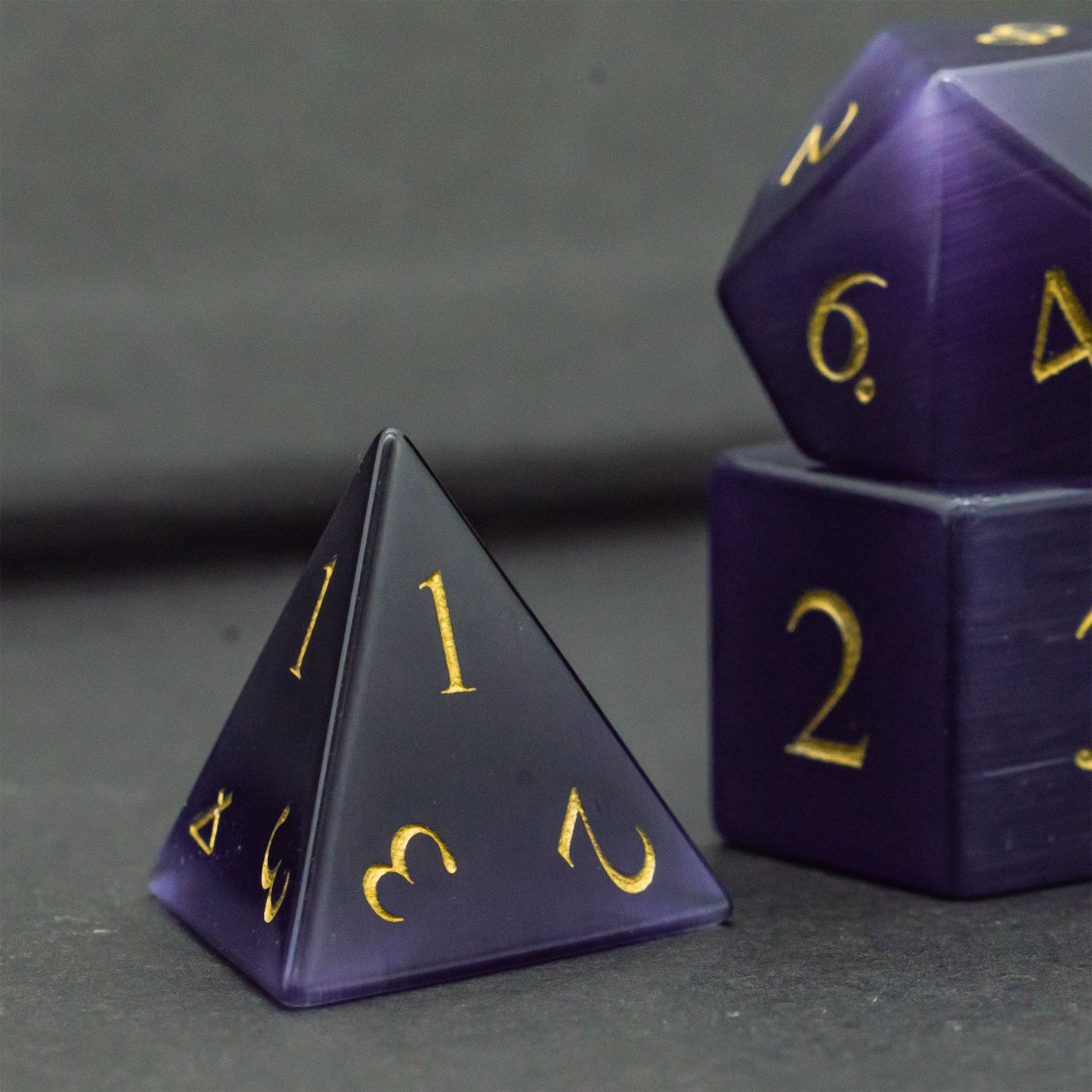 Purple Cat Eye Gemstone Dice Set - Geek Therapeutics