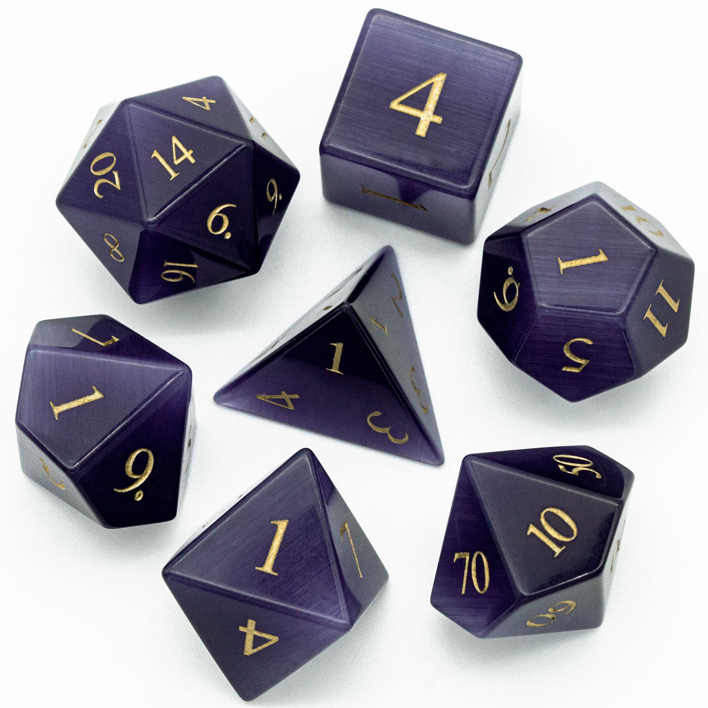 Purple Cat Eye Gemstone Dice Set - Geek Therapeutics