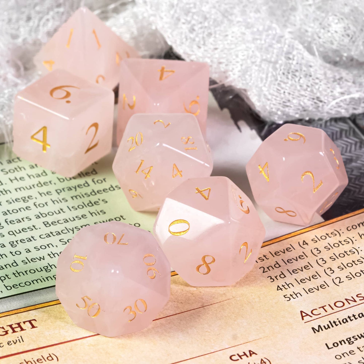 Rose Amethyst Gemstone Dice Set - Geek Therapeutics
