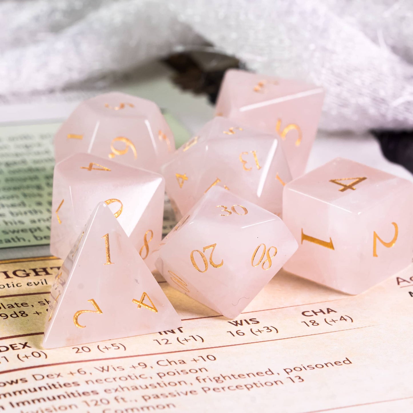 Rose Amethyst Gemstone Dice Set - Geek Therapeutics