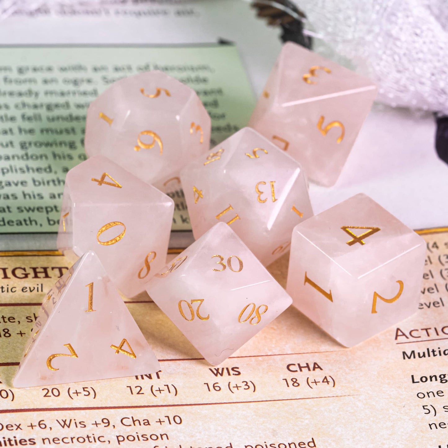 Rose Amethyst Gemstone Dice Set - Geek Therapeutics