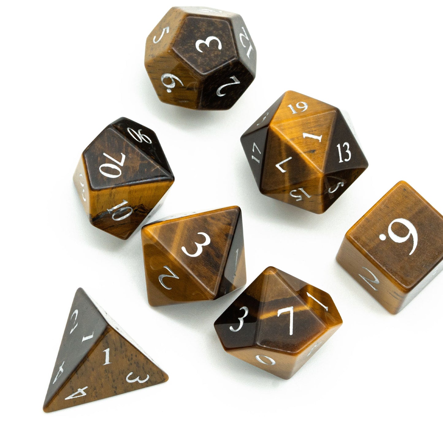 Tiger's Eye Gemstone Dice Set - Geek Therapeutics