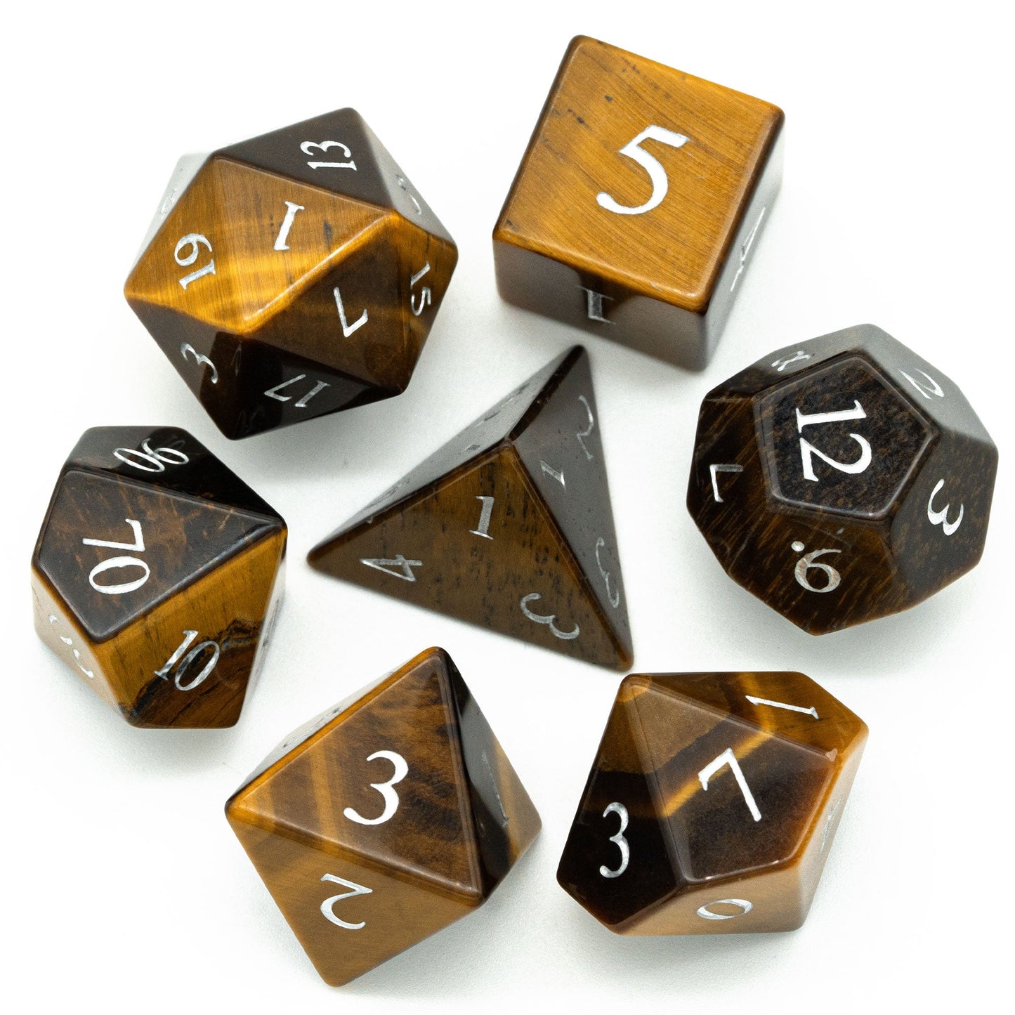 Tiger's Eye Gemstone Dice Set - Geek Therapeutics