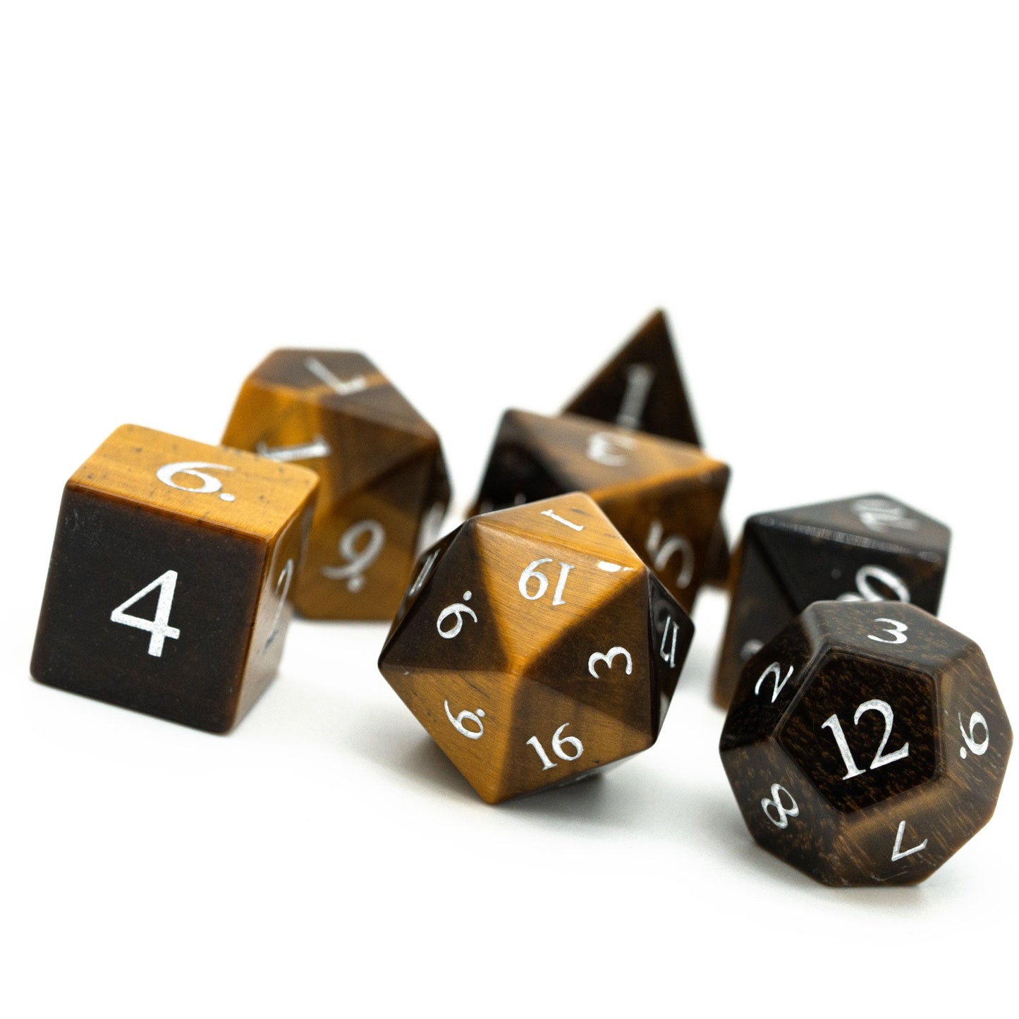 Tiger's Eye Gemstone Dice Set - Geek Therapeutics