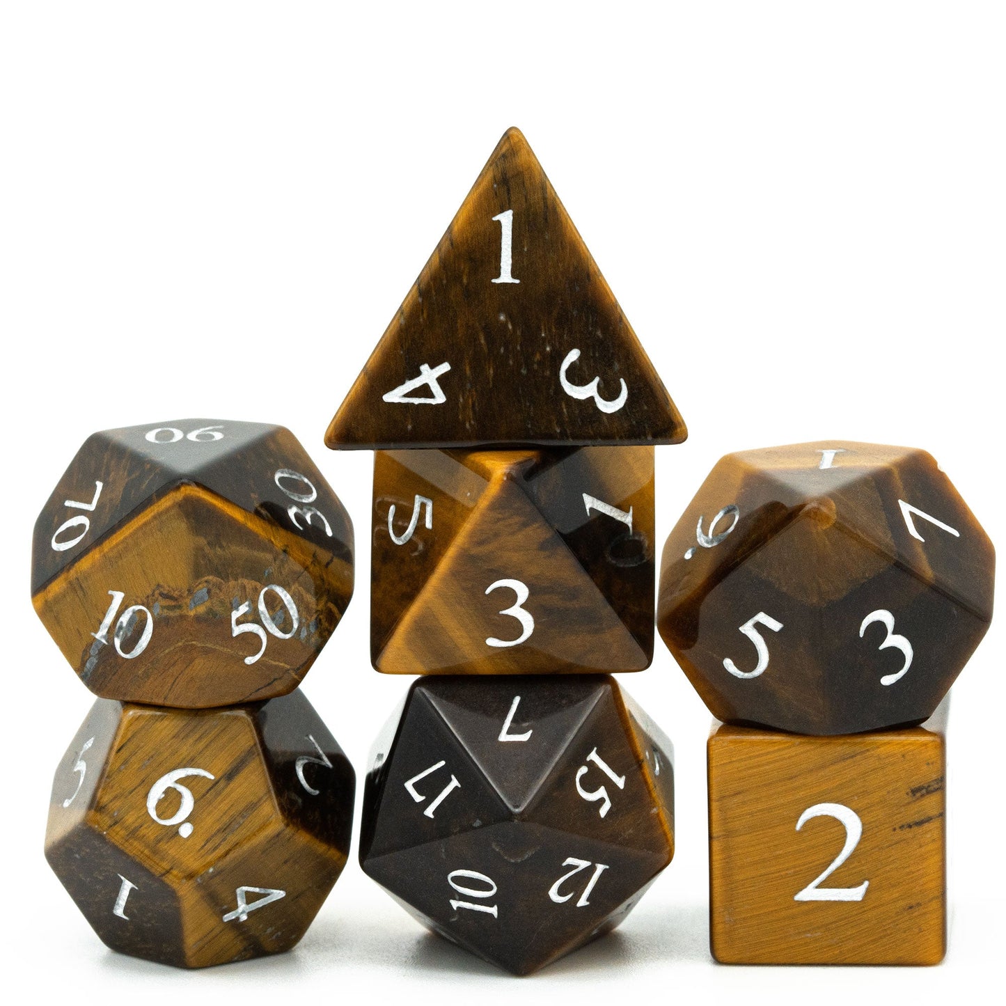 Tiger's Eye Gemstone Dice Set - Geek Therapeutics
