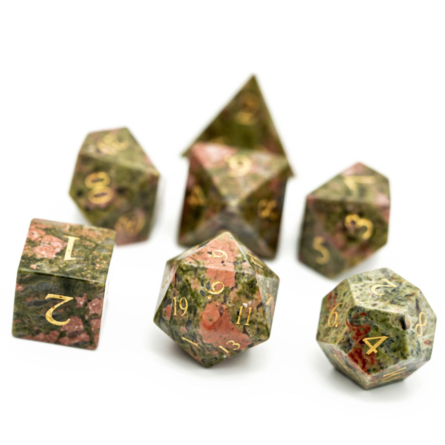 Unakite Gemstone Dice Set - Geek Therapeutics