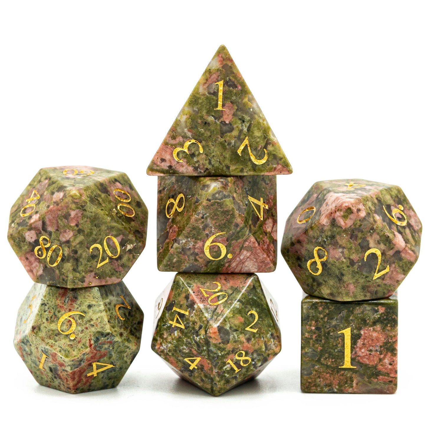 Unakite Gemstone Dice Set - Geek Therapeutics