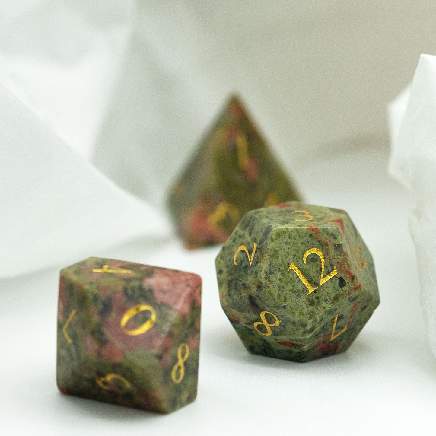 Unakite Gemstone Dice Set - Geek Therapeutics