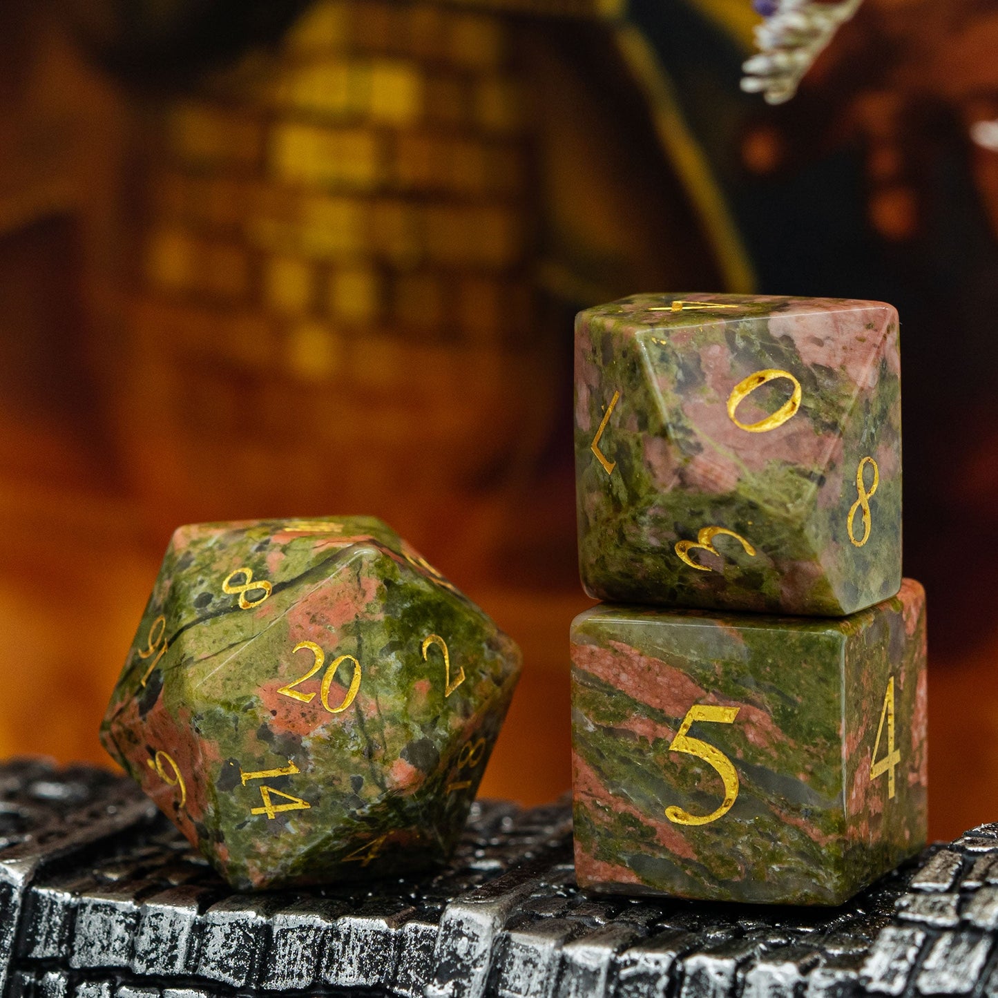 Unakite Gemstone Dice Set - Geek Therapeutics