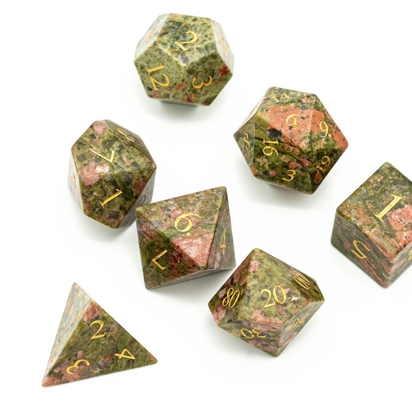 Unakite Gemstone Dice Set - Geek Therapeutics