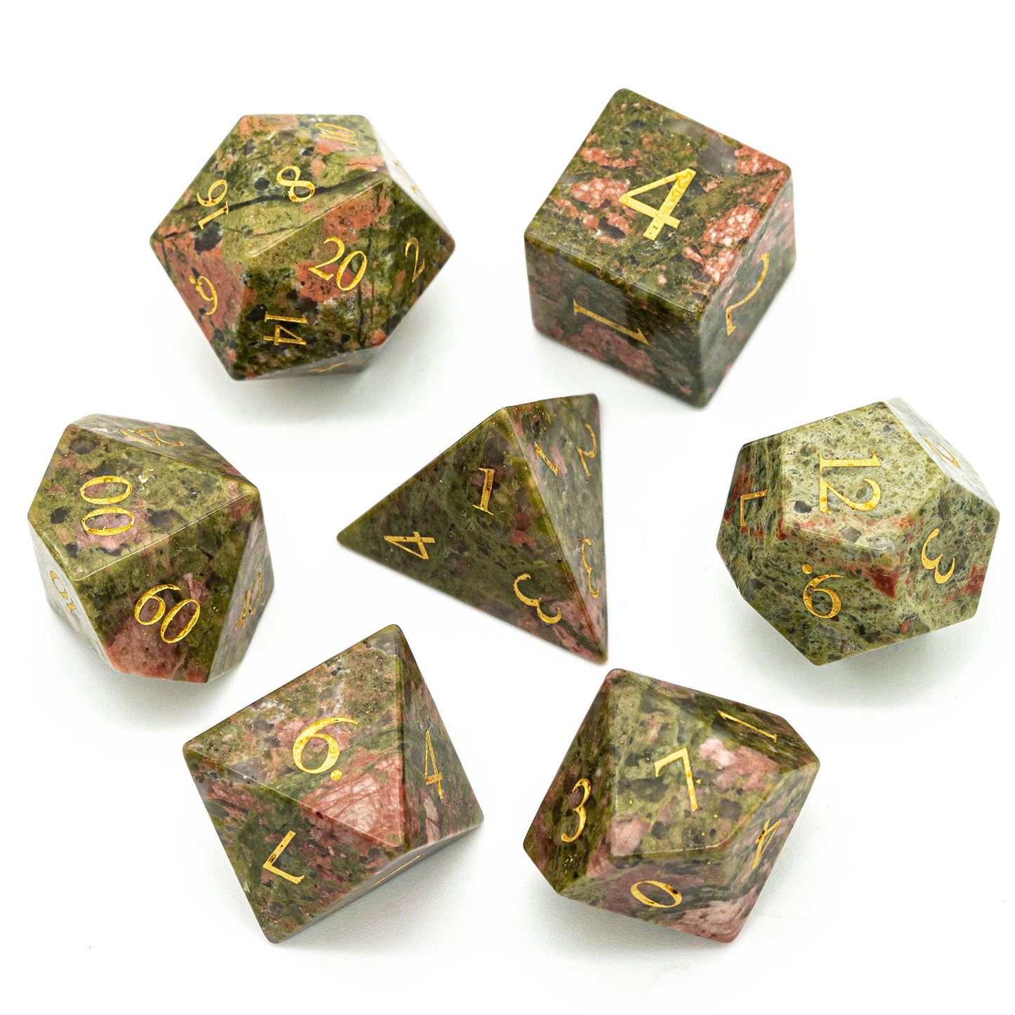 Unakite Gemstone Dice Set - Geek Therapeutics