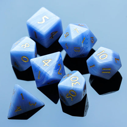 Blue Patterned Agate Gemstone Dice Set - Geek Therapeutics
