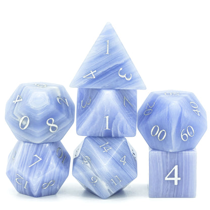 Blue Patterned Agate Gemstone Dice Set - Geek Therapeutics