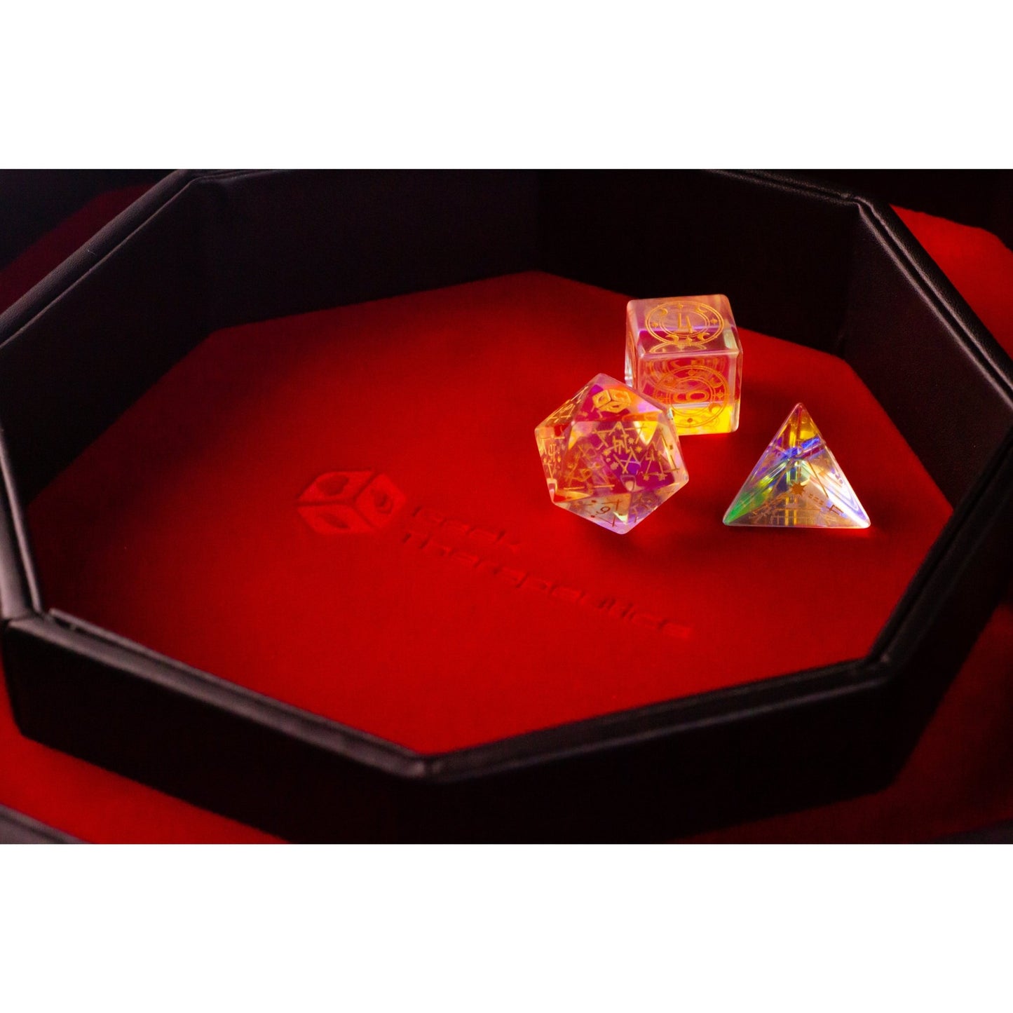 Leather Dice Vault With Lid, Storage for 5 Sets of Dice, and Staging Area - Geek Therapeutics