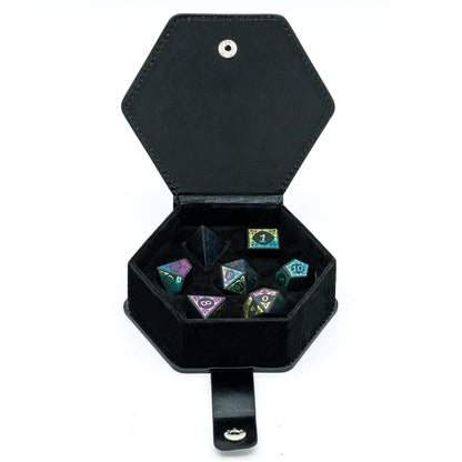 Obsidian With Rainbow Font Gemstone Dice Set - Geek Therapeutics