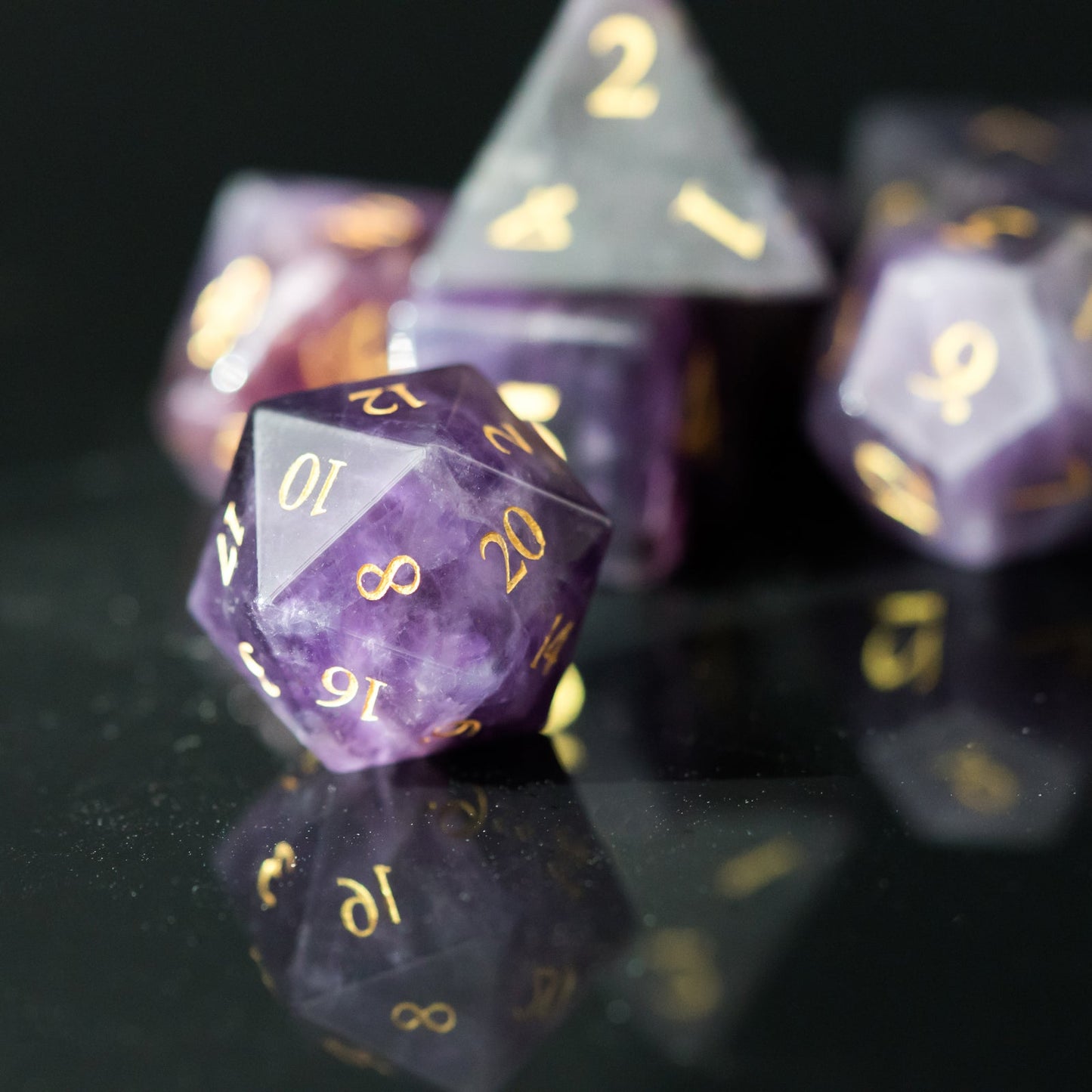 Purple Amethyst Gemstone Dice Set - Geek Therapeutics